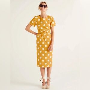 Boden Yellow Polka Dot Belted Midi Dress